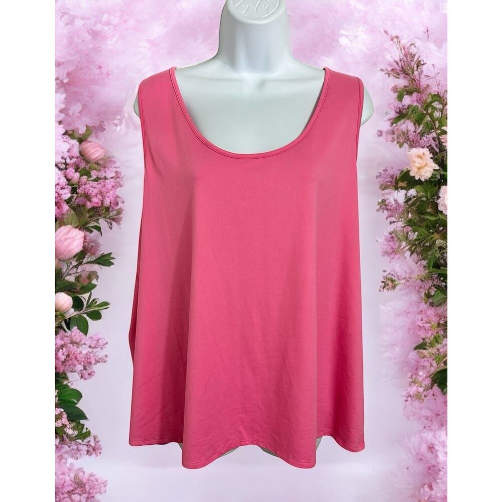 HUE Pink Tank Top Sz 2X Soft Sleeveless Shirt Scoop Neck Blouse